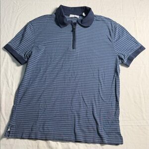 Geoffrey Beene Navy & Light Blue Striped Zip Polo Shirt
